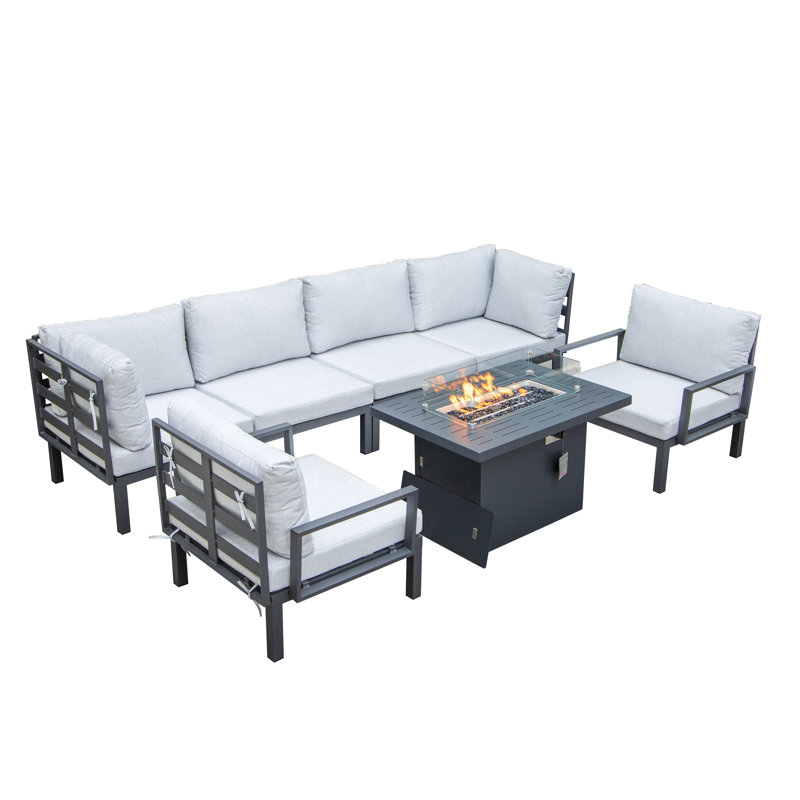 6 - Person Modular Patio Conversation Sets with Cushions, Light Grey