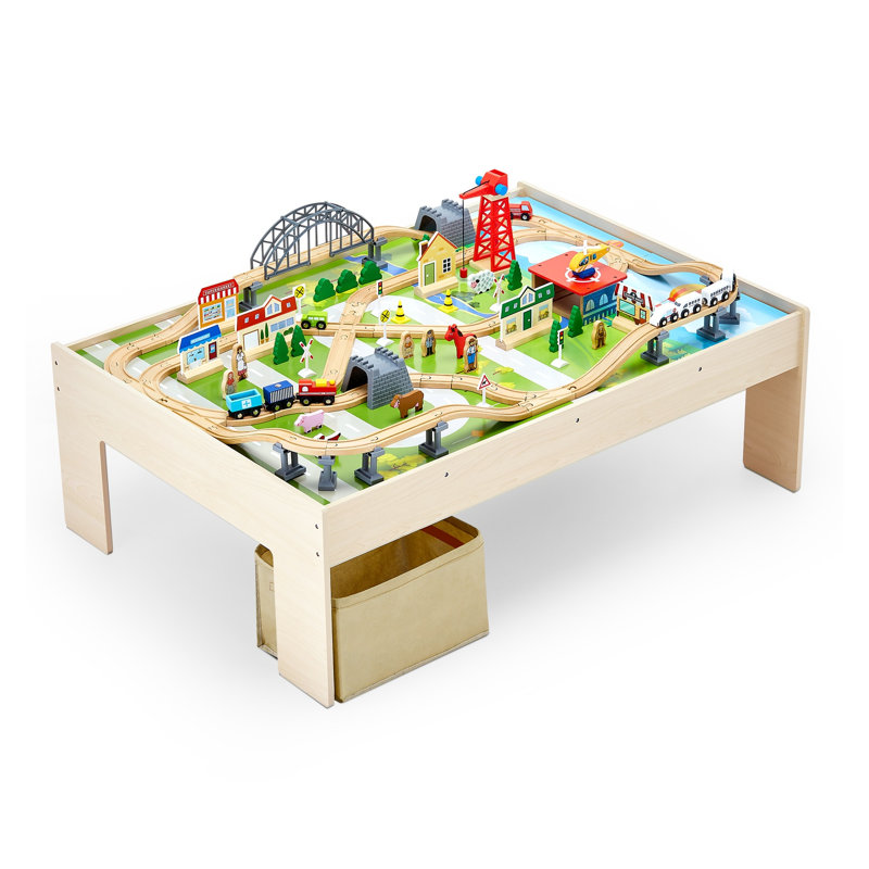 Table de jeu en bois pour enfants avec plateau réversible, ensemble multicolore 120 pièces et bac de rangement pliable pour 3 ans et plus