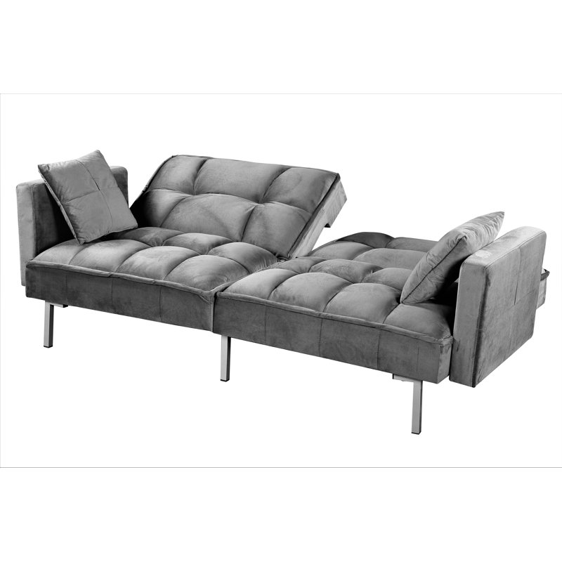 75.6'' Velvet Convertible Sofa, Gray Velvet