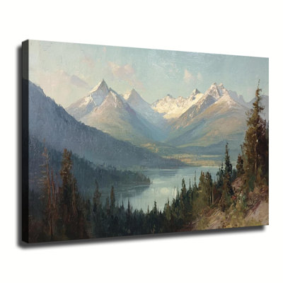 «Snow Cappé Mountain Lake Pine Tree», peinture à l'huile sur toile, grande galerie tendue sur toile pour le salon, la chambre à coucher
