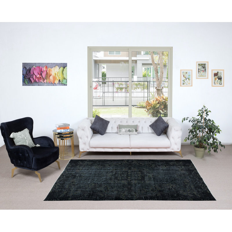 Tapis turc 5,5 x 8,8 pi fabriqué à la main en gris et noir, 4 grands intérieurs modernes