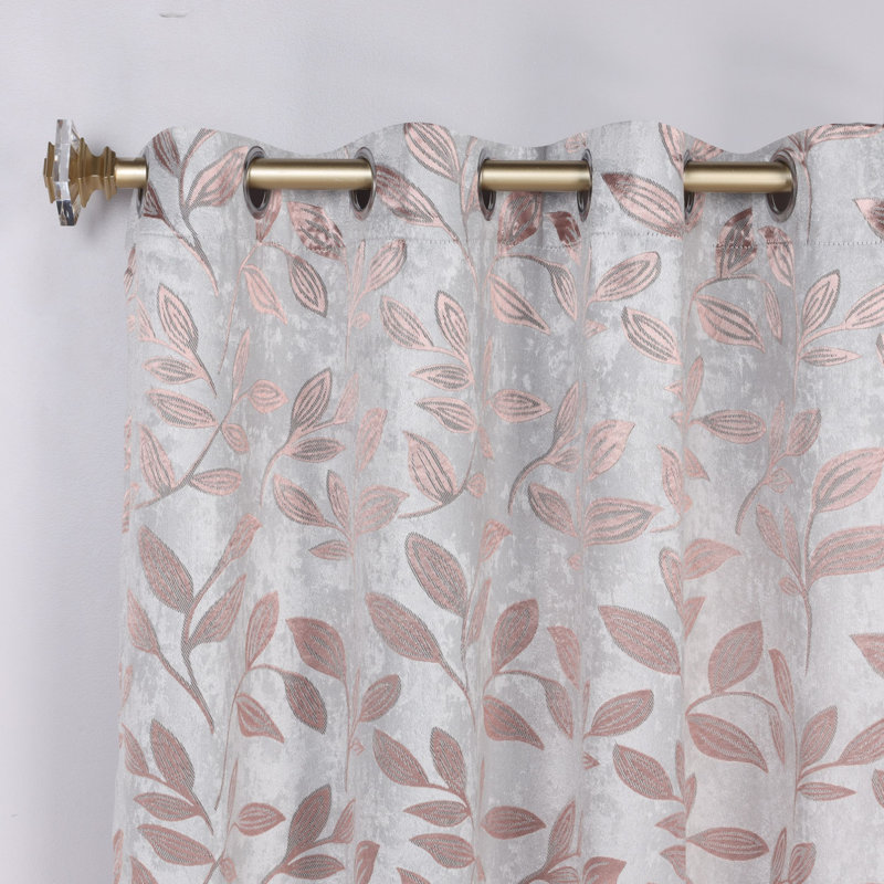 Finklea Floral Pattern Polyester Light Filtering/Room Darkening Rod Pocket Curtain Panels, Champagne, 42" W x 63" L