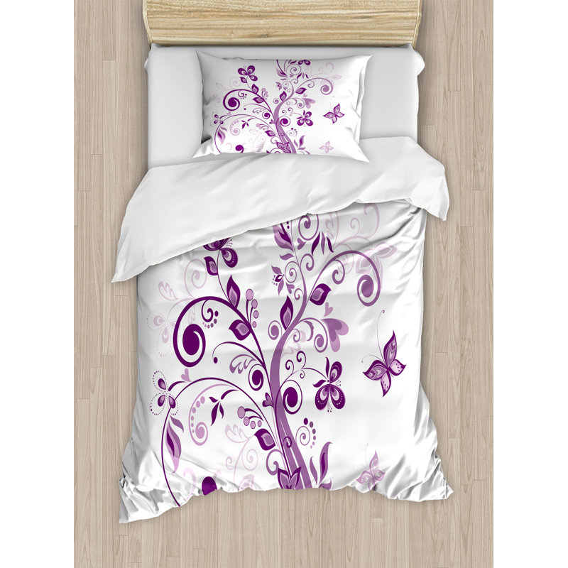 Mauve Traditional Polyester Floral Duvet Cover, Twin