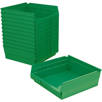Heavy-Duty Green Plastic Shelf Bins 12-Pack 12X11x4" Storage For Garage & Closet