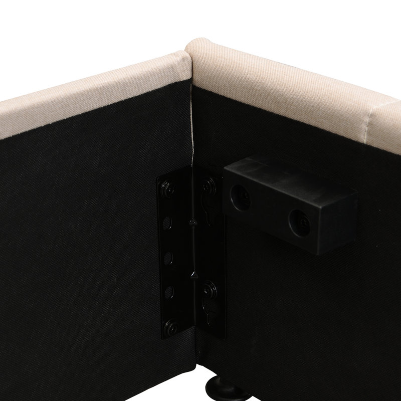 Grand lit plateforme tapissier avec système de rangement hydraulique, Beige, Grand lit