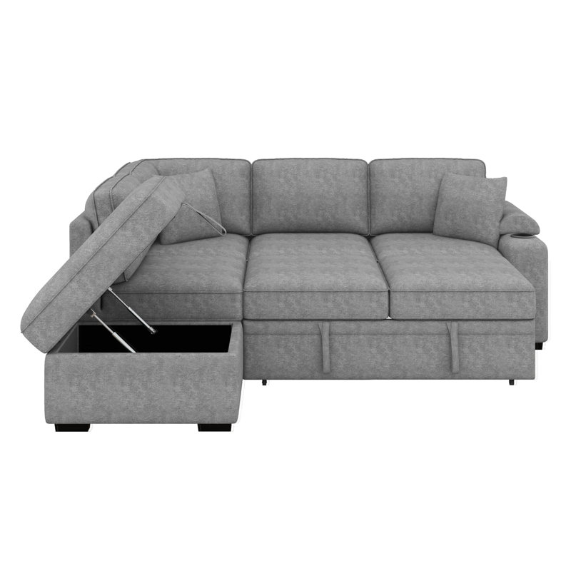 Canapé-lit 84,75 po, canapé-lit gigogne 2 en 1 avec repose-pieds de rangement pour le salon, la chambre à coucher, Lin gris