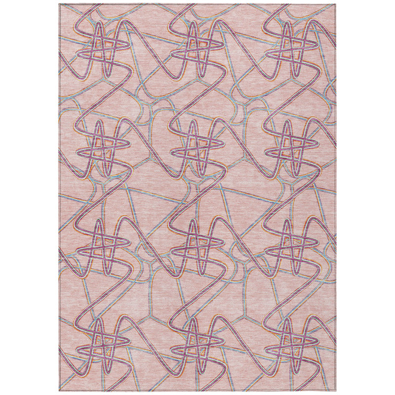 Tapis extérieur lavable à motif géométrique 3 pi x 5 pi rose mauve et bleu ciel