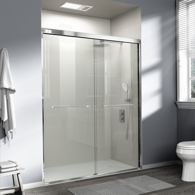 Double porte de douche coulissante, porte de salle de bain semi-sans cadre pour douche à l'italienne