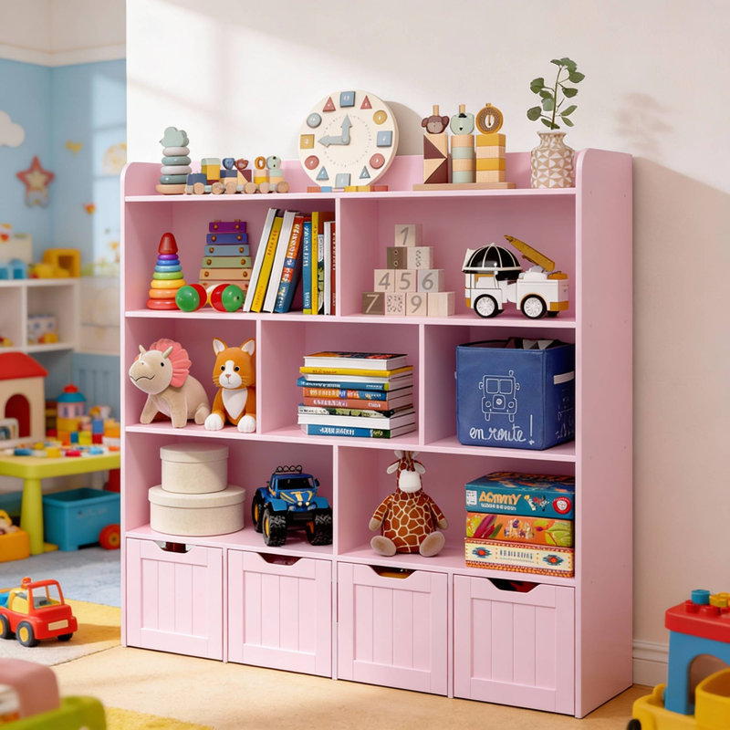 Rangement pour enfants 52,4 po avec 4 tiroirs roulants, Rose
