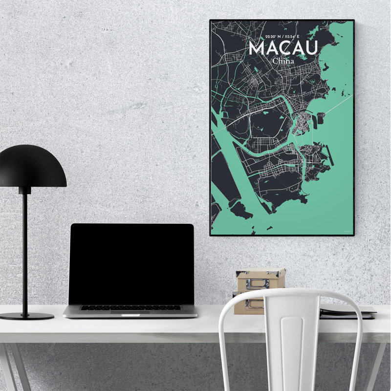 Macau, carte de la ville, impression, Vert/gris, H 36 po x l 24 po
