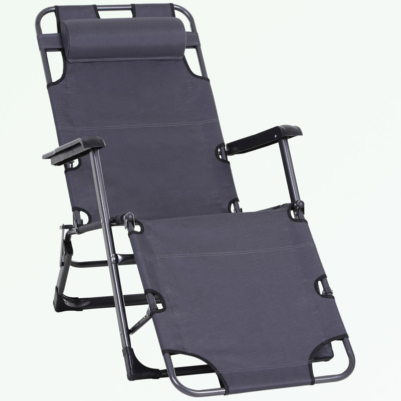 Folding Chaise Lounge Chair with Pillow and Pocket, Gray