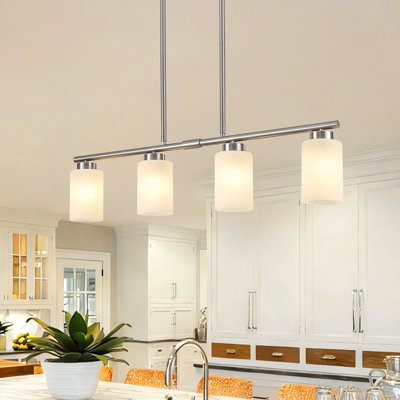 Delvin Delmo 4 - Light 35.43" Modern Linear Chandelier Kitchen Island Lighting Fixture With Milk Glass Shade Pendant Light For Dining Room Kitchen Island With Adjustable Rods
