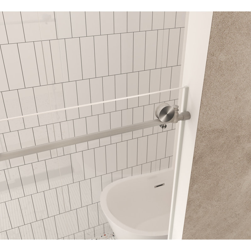 Porte de douche sans cadre en verre trempé transparent antidéflagrant l 60 po x H 76 po, Nickel brossé