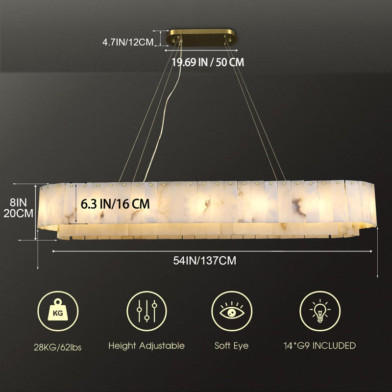 Lustre 14 lumières 54 "avec accents Abalaster (ampoules incluses)