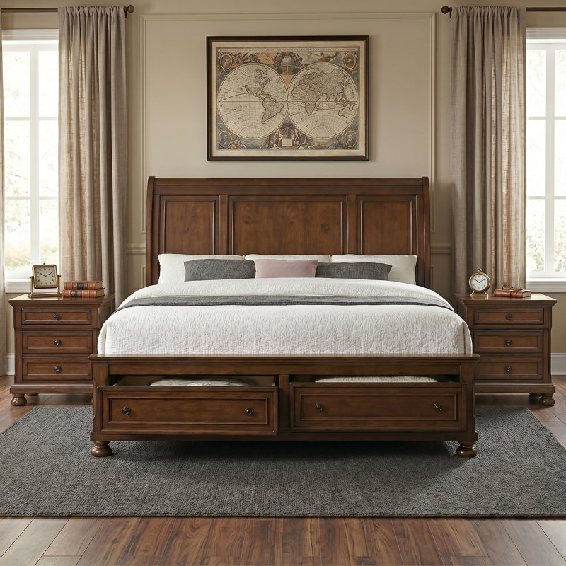Ensemble de chambre avec lit en bois 6 pièces Corabella, Très grand lit, Deux articles : lit, table de chevet