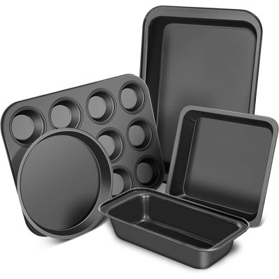 Black Nonstick Baking Pans Set of 5, Multi-Style Bakeware Trays for Cake, Muffin, Loaf and Roasting, Oven Safe Kitchen Cookware