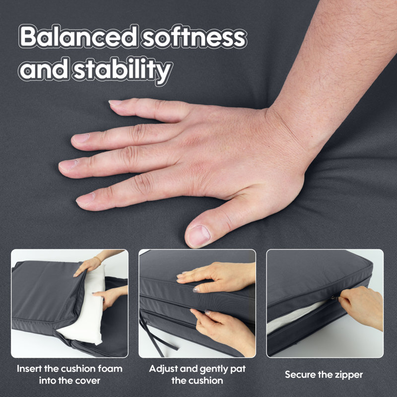 Ensemble de 2 coussins de chaise longue en mousse à mémoire de forme avec poignées, 71 pouces, Gris