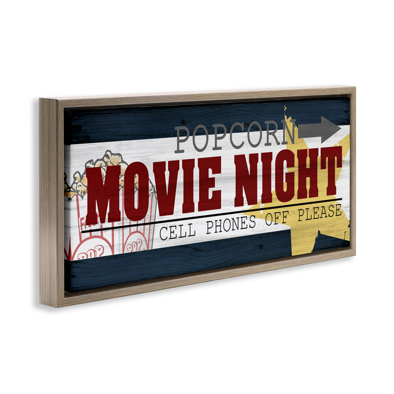 Enseigne rétro «Movie Night», Cadre flottant orme Montalcino, H 14 po x l 31 po