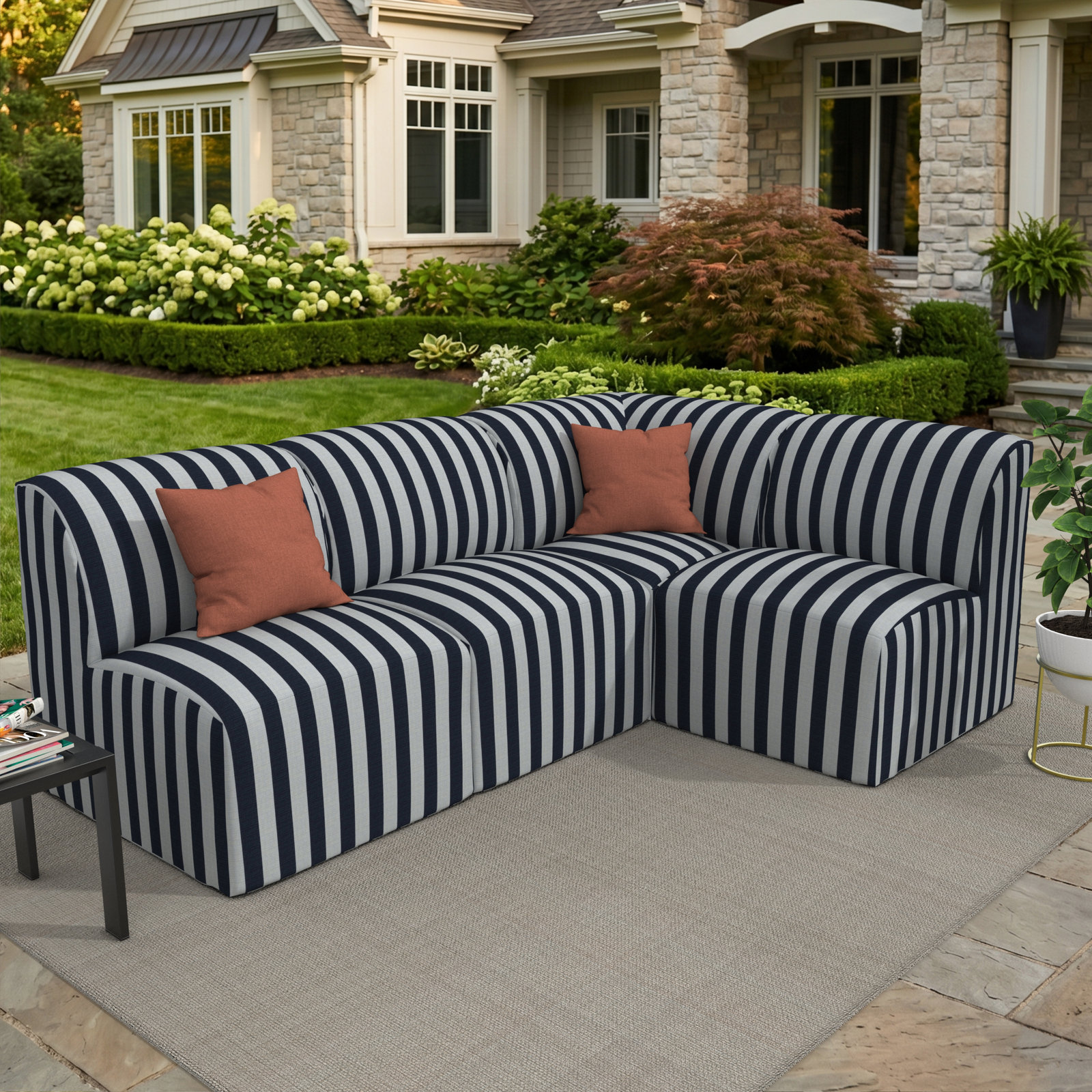Praia 90" Sunbrella® Patio Sectional, Expressive Mist Striped Sunbrella®