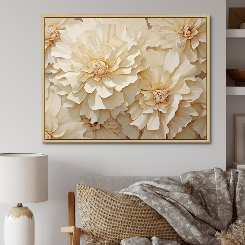 Minimalisme, œillets blancs sur toile, H 30 po x l 40 po x P 1,5 po, Cadre naturel flottant