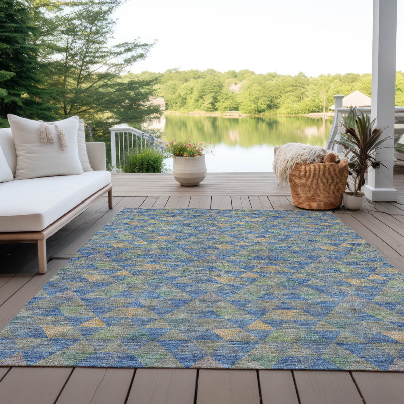 Tapis intérieur / extérieur en polyester tissé à la machine Itzayana, Rectangle 10 pi x 14 pi