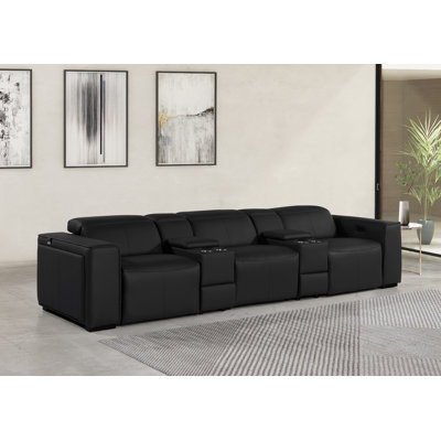 Top Grain Italian Leather Modular Power Triple Reclining Sofa With Dual Consoles & Power Adjustable Headrests