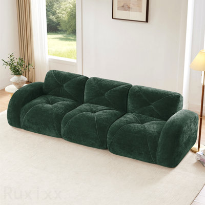 Canapé pour 3 personnes adapté aux maisons modernes avec canapé en tissu de velours doux capitonné de 110 po, canapé modulaire modulaire, éponge haute densité 32D, conception antidérapante, conception ergonomique en bas, pour étude, cinéma maison, vert