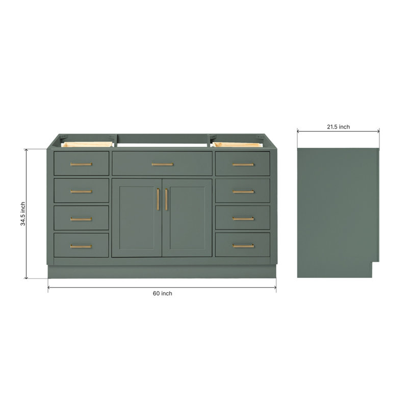 60" Single Sink Bathroom Vanity, Satin Brass, Vintage Green