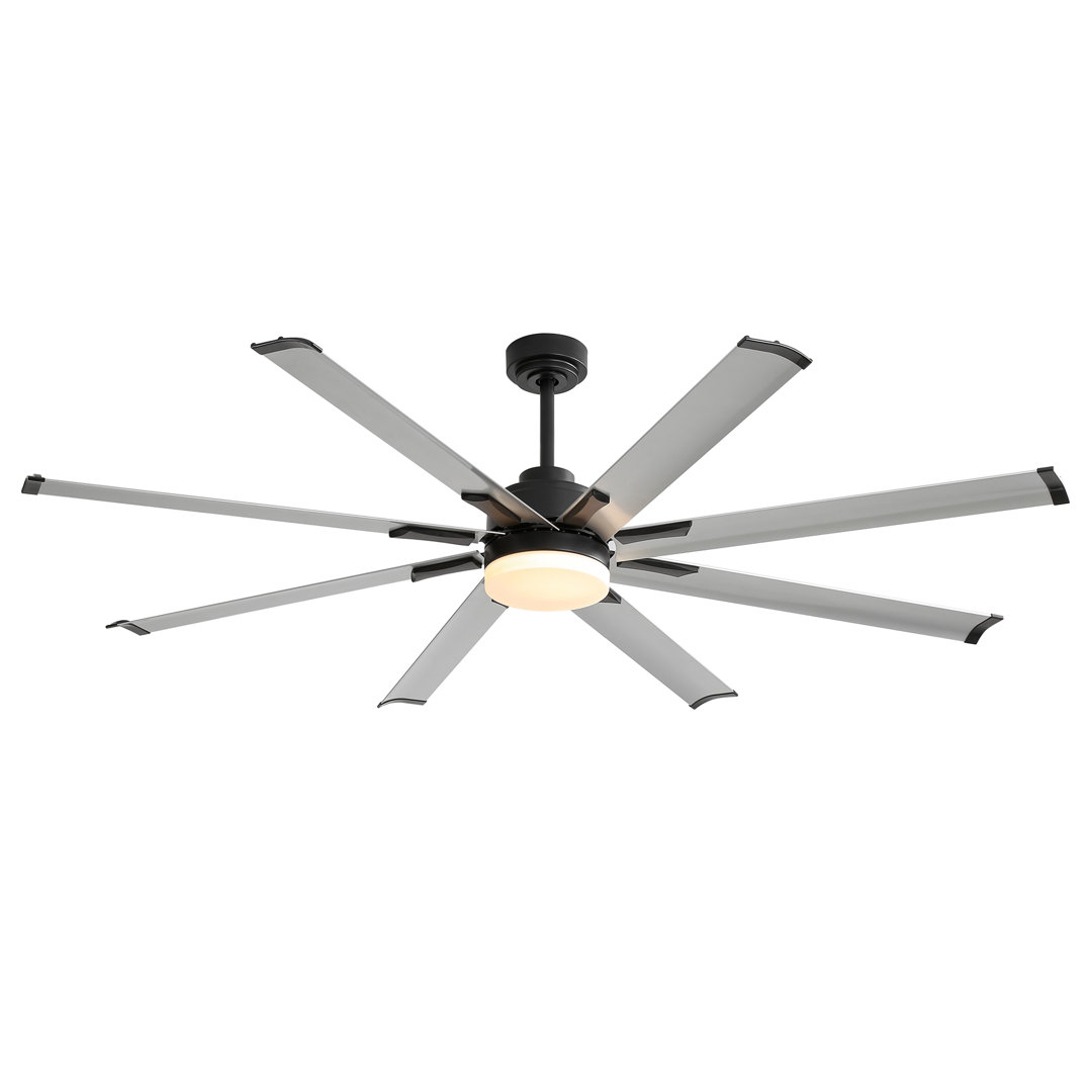 72" Large Modern Ceiling Fans with Led Lights and Remote for Indoor/Covered Outdoor, Quiet DC Motor, 8 Aluminum Blades, 6-Speed, 7''/24'' Downrods Mercer41 