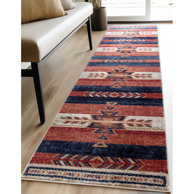  Tapis à motif tribal Crimson Southwestern, Tapis de couloir 2 pi 7 po x 9 pi 10 po