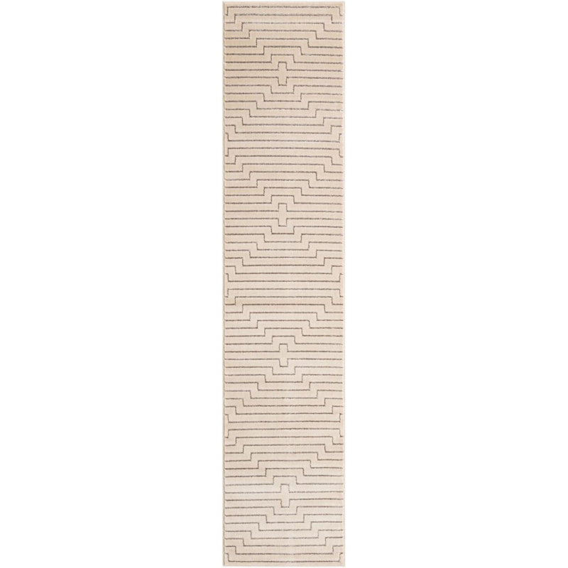 Tapis contemporain blanc et argenté Omotayo, Tapis de couloir 2 pi 7 po x 12 pi