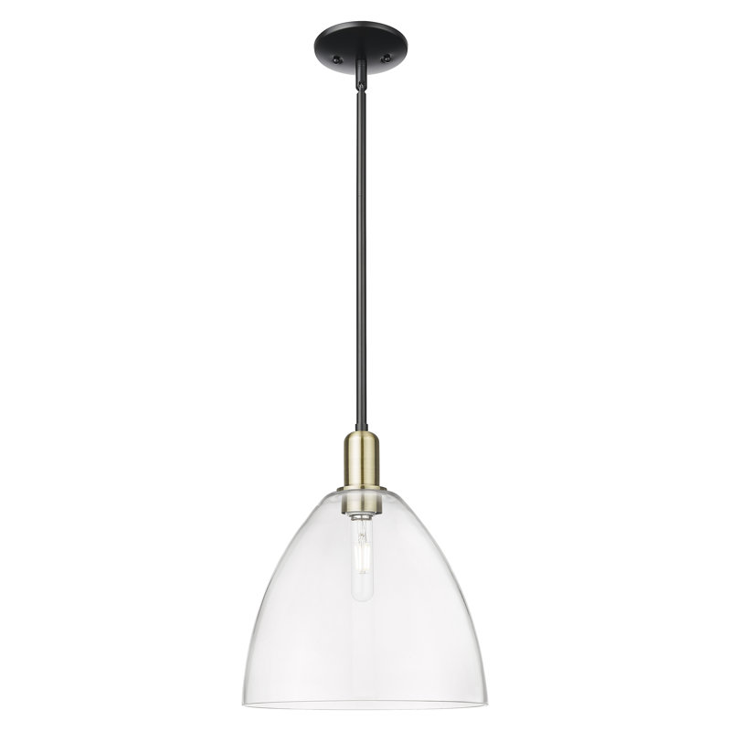 Arcadia - Bristol - Mini-luminaire suspendu 1 tige 12 po - Finition laiton brossé - Abat-jour transparent, Clair