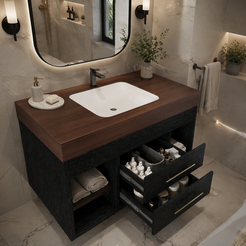 Ensemble de meuble-lavabo mural flottant 29,9 po, Black