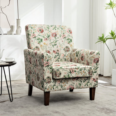 Fauteuil à motifs en mélange de polyester avec structure en bois de bouleau massif