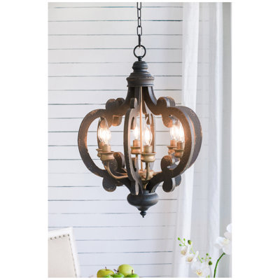 Luminaire suspendu de style lustre en bois de ferme 6 lumières avec chaîne réglable pour le vestibule du salon, ampoule non incluse