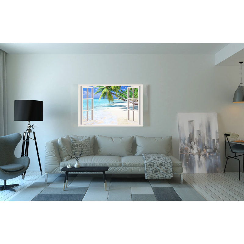 Tropical Palms Window View - Wrapped Canvas Print