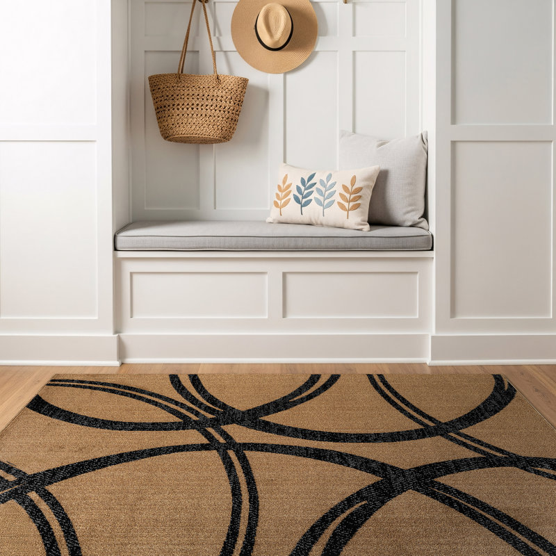 Arnaldur Geometric Black/Gray/White Area Rug, Rectangle 3'3" x 5', Jute