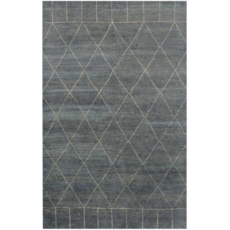Tapis marocain gris en laine noué à la main de conception unique 5 pi 1 po x 8 pi Lues
