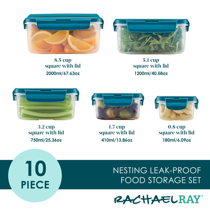 Teal BPA-Free Nestable Square Food Storage Container Set