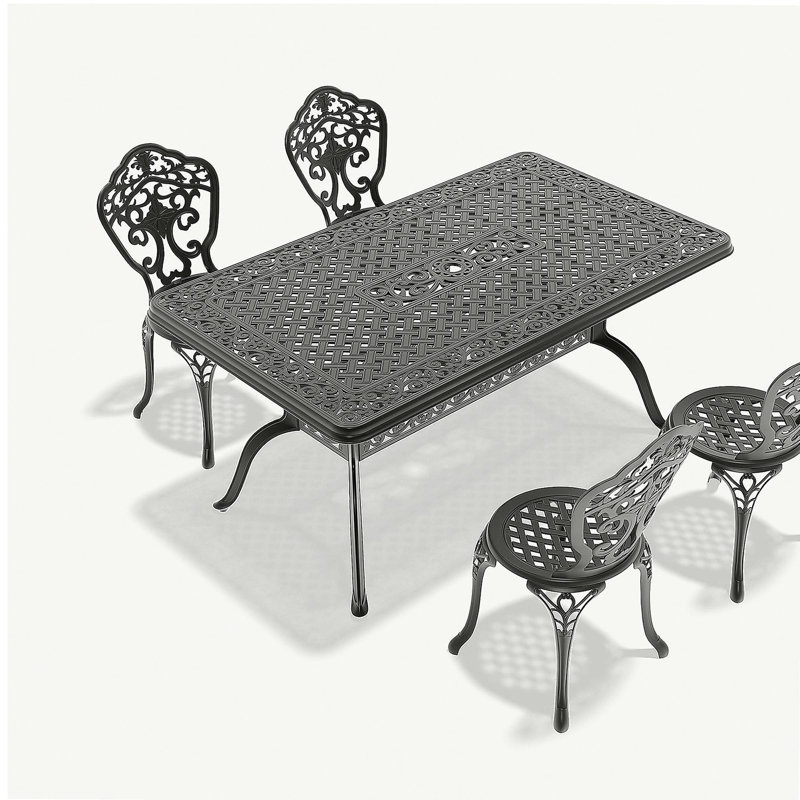 Ensemble de 5 pièces de mobilier de salle à manger en fonte d'aluminium toutes saisons avec cadre noir