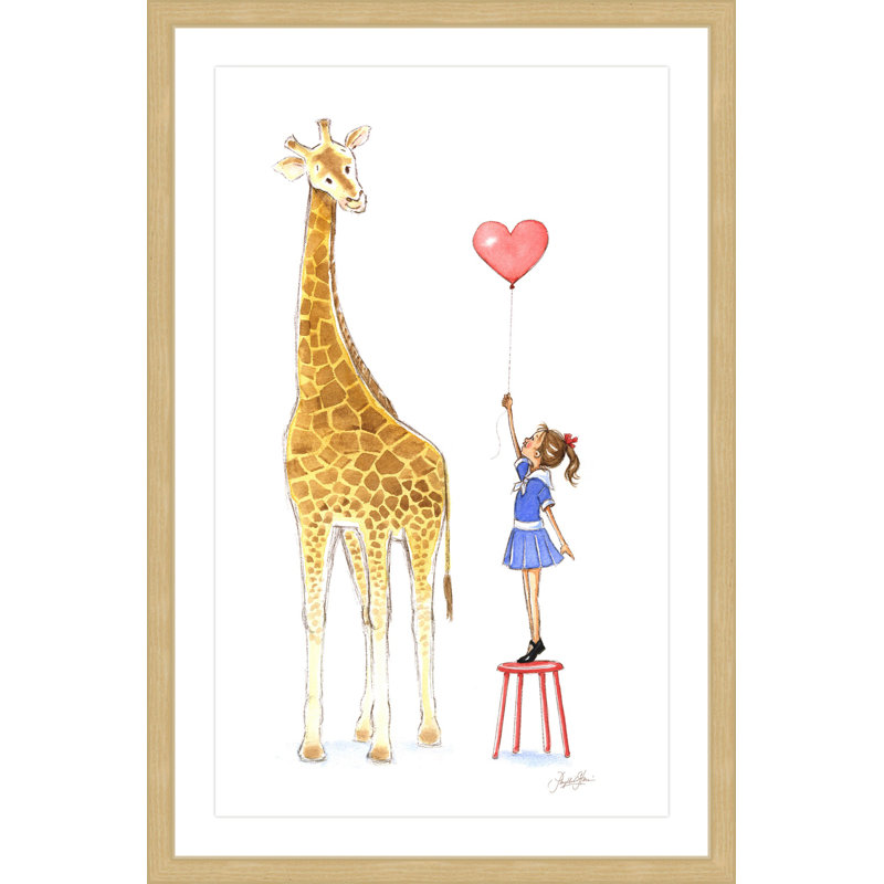 «Giraffe And Girl» par Phyllis Harris, reproduction encadrée, H 18 po x l 12 po x P 1,5 po