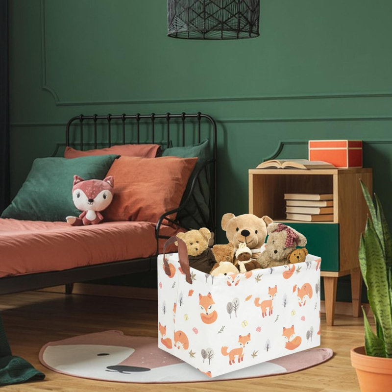 Rectangle Fox Basket,Collapsible Canvas Waterproof Storage Basket,Toy Organizer,Laundry Baskets For Kid Rooms,Baby Room Decor,Toy Baskets,Woodland Nursery Decor