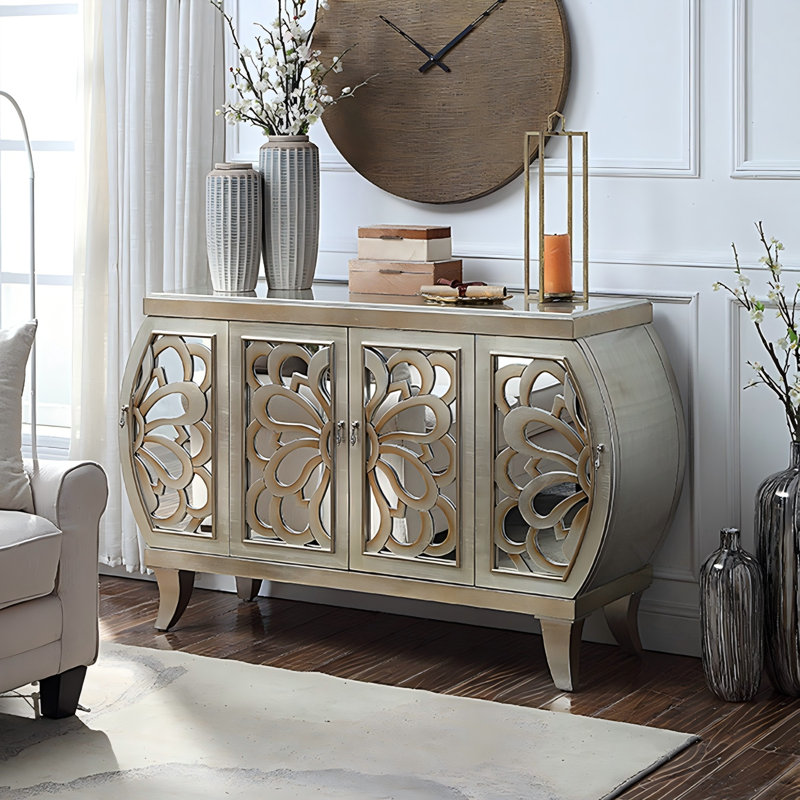 Buffet en bois massif à 4 portes 55,12 po Modern Light Luxury