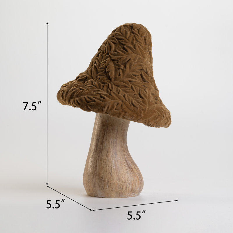 7.5" Brown Flocked Mushroom Figurine