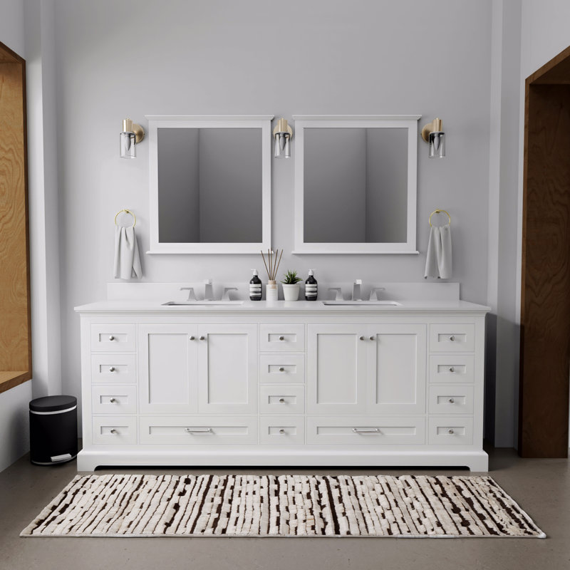 Meuble-lavabo double 84 po X P 22 po D, plateau en marbre de culture et ensemble de robinet, Blanc