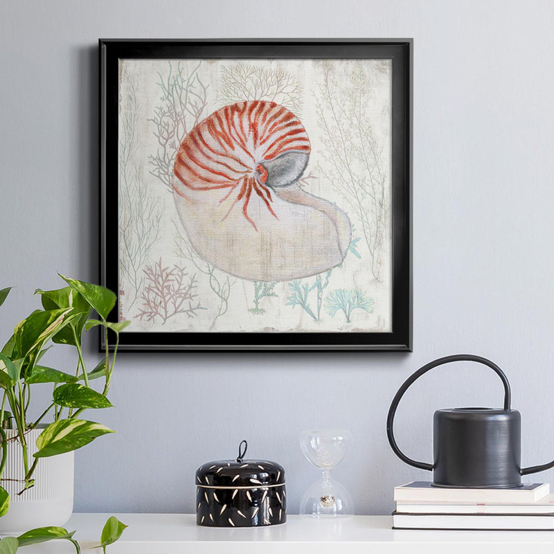 Corail et coquille I - peinture sur toile encadrée, Noir, H 26,5 po x l 26,5 po x P 1,5 po