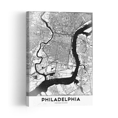 Philadelphia City Map Abstract Contemporary Architecture City Wall Art Print 1 Piece Wrapped Canvas Wall Art