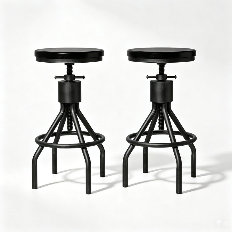 Tabouret de bar pivotant en bois massif à hauteur réglable, Siège brun foncé / structure argentée, 2