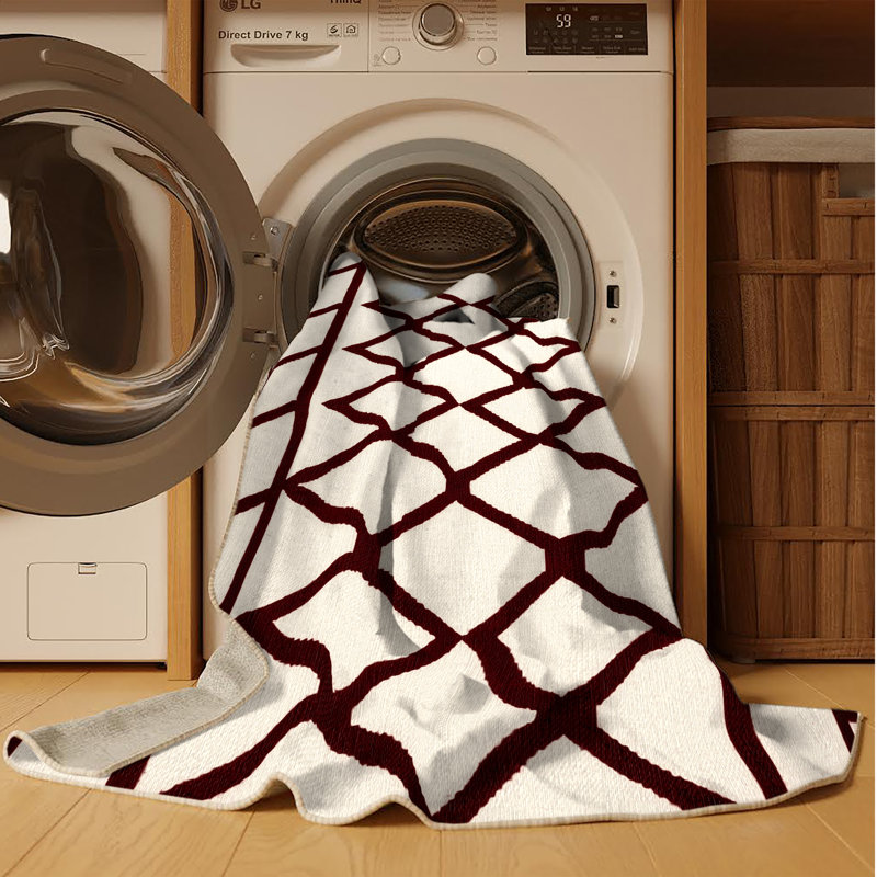 Machine Washable Trellis Beige Area Rug, Rectangle 2' x 3'