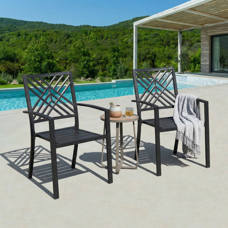  Ensemble de salle à manger 7 pièces pour patio avec parasol, chaises empilables et table pour le jardin, la cour arrière, la piscine